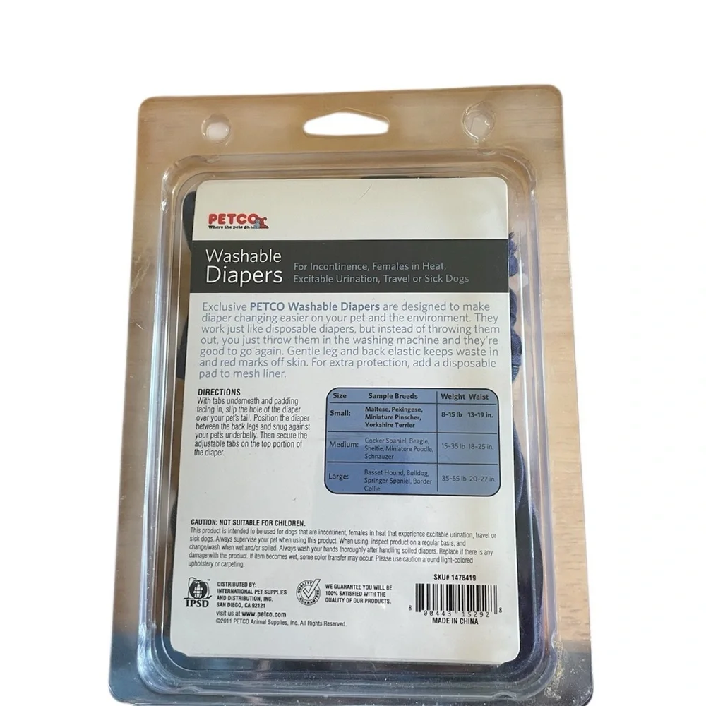 Petco Washable Dog Diapers - Small - Navy Blue. Brand new in box.